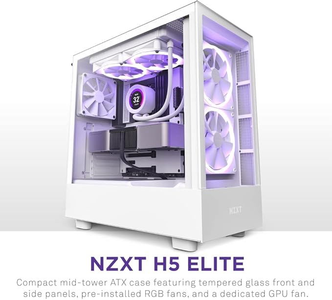 NZXT H5 Elite Edition ATX Mid Tower RGB Case White NZXT H5 Elite Edition ATX Mid Tower RGB Case White